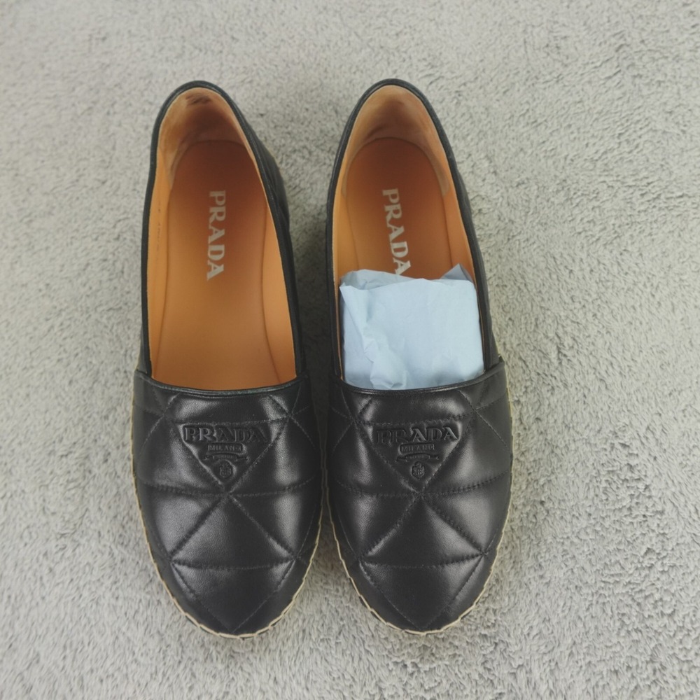 Prada Espadrilles Logo Quilted Matelasse Flats - Picture 2 of 16